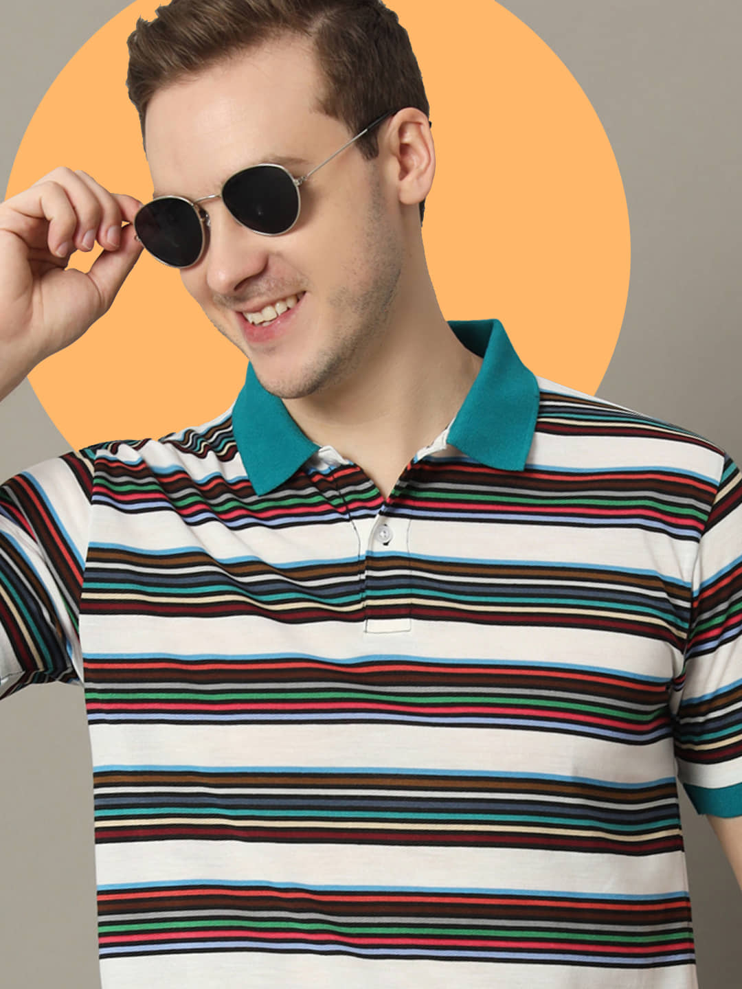 GET GOLF Pack of 1 Cotton Blend Regular Fit Striped Half Sleeves Men's Polo T Shirt ( Green )