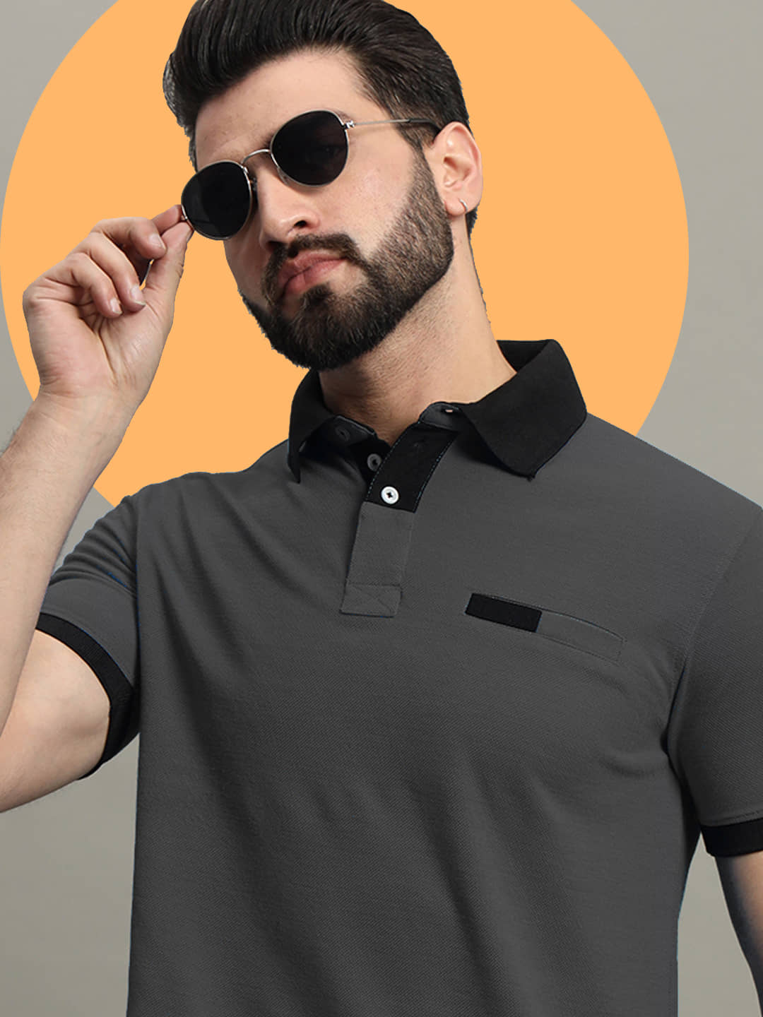GET GOLF Pack of 1 Cotton Blend Regular Fit Colorblock Half Sleeves Men's Polo T Shirt ( Grey )