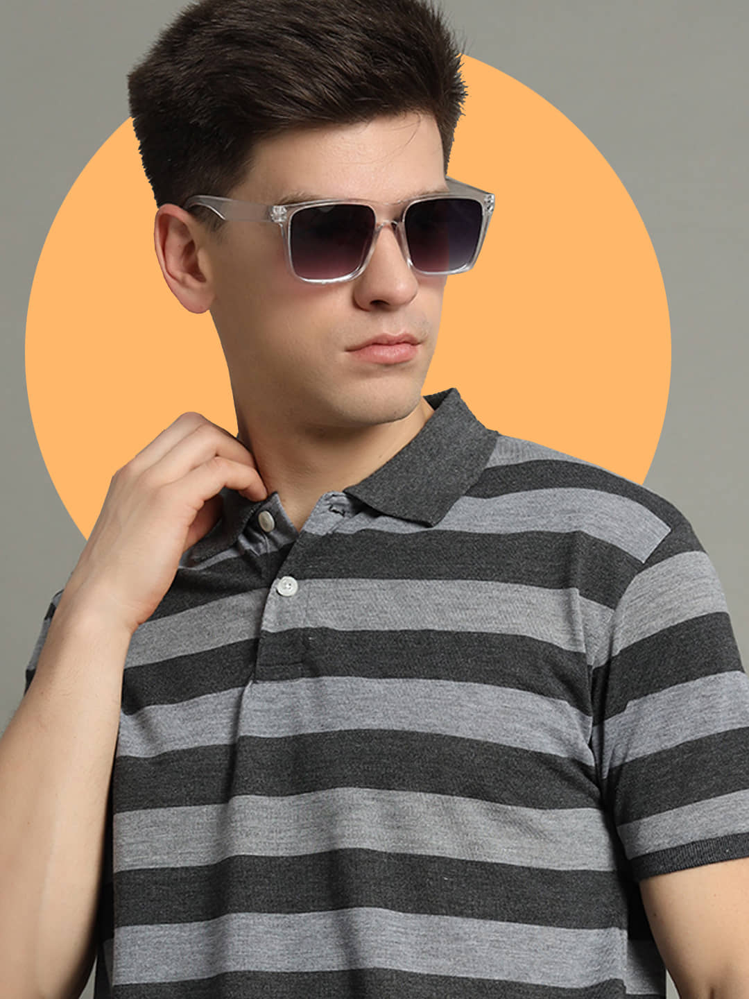 GET GOLF Pack of 1 Cotton Blend Regular Fit Striped Half Sleeves Men's Polo T Shirt ( Grey )