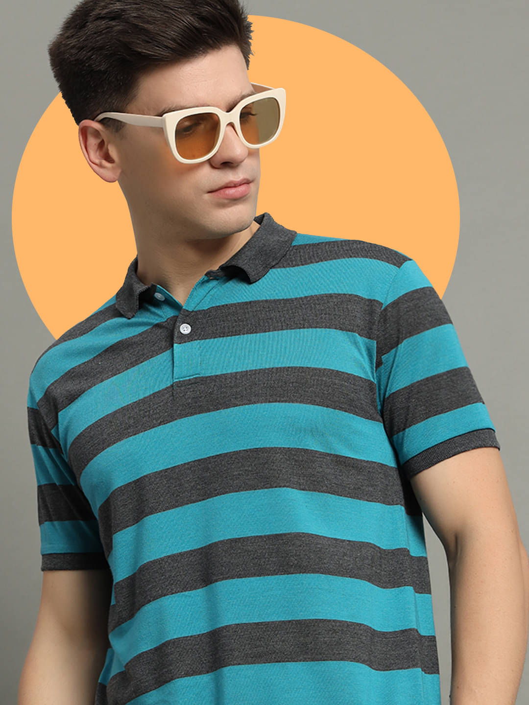 GET GOLF Pack of 1 Cotton Blend Regular Fit Striped Half Sleeves Men's Polo T Shirt ( Grey )     			GET GOLF Pack of 1 Cotton Blend Regular Fit Striped Half Sleeves Men's Polo T Shirt ( Grey )