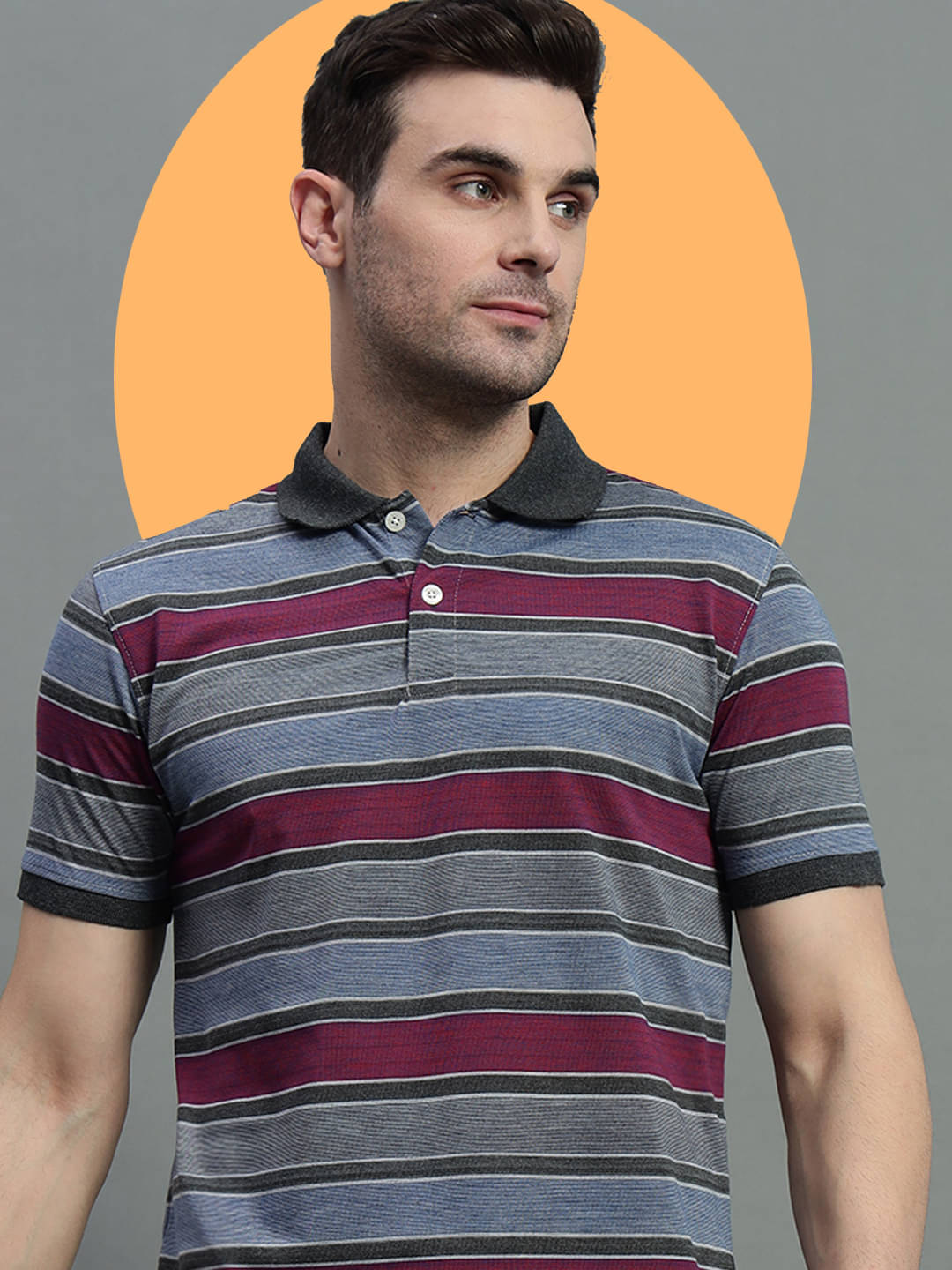 GET GOLF Pack of 1 Cotton Blend Regular Fit Striped Half Sleeves Men's Polo T Shirt ( Grey )     			GET GOLF Pack of 1 Cotton Blend Regular Fit Striped Half Sleeves Men's Polo T Shirt ( Grey )