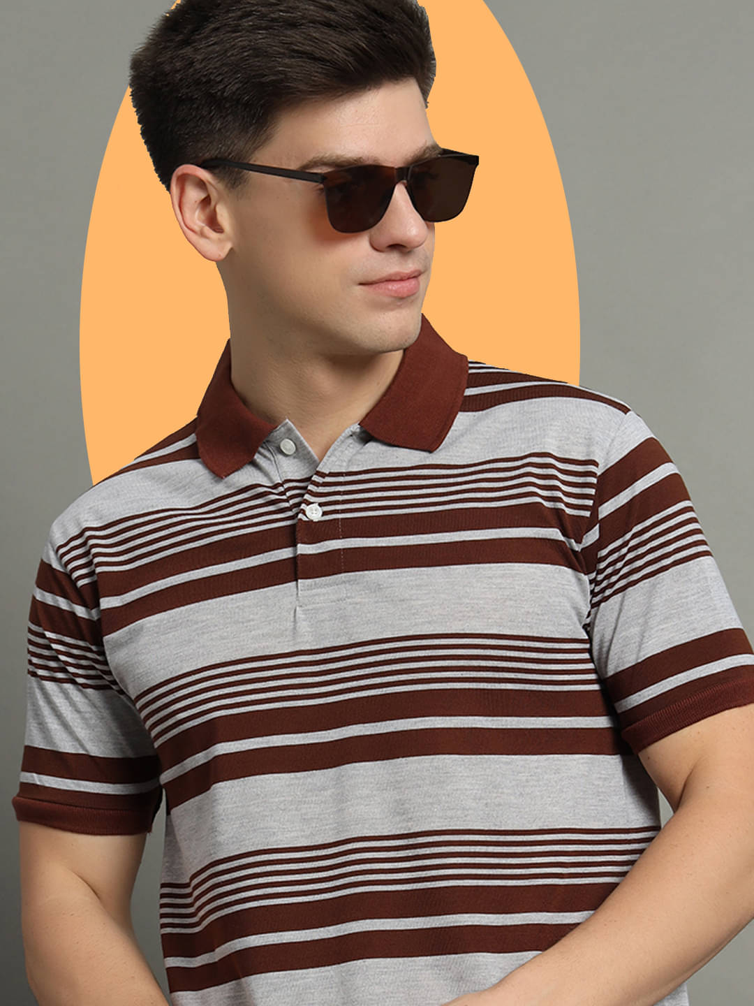 GET GOLF Pack of 1 Cotton Blend Regular Fit Striped Half Sleeves Men's Polo T Shirt ( Brown ) GET GOLF Pack of 1 Cotton Blend Regular Fit Striped Half Sleeves Men's Polo T Shirt ( Brown )