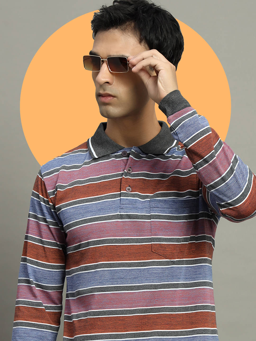     			GET GOLF Pack of 1 Cotton Blend Regular Fit Striped Full Sleeves Men's Polo T Shirt ( Grey )
