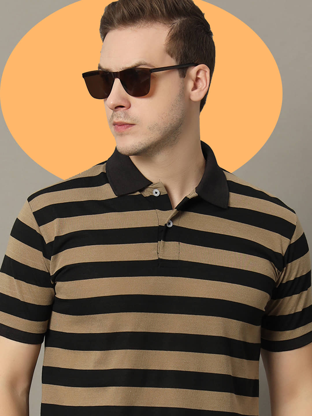 GET GOLF Pack of 1 Cotton Blend Regular Fit Striped Half Sleeves Men's Polo T Shirt ( Black )