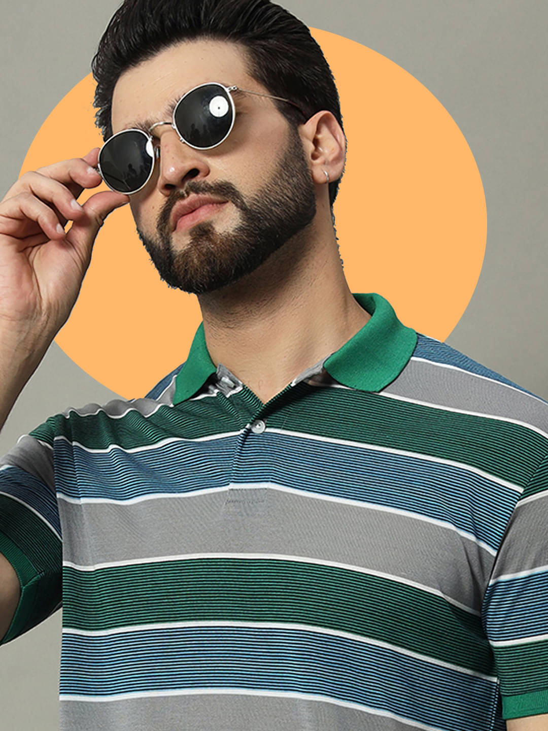     			GET GOLF Pack of 1 Cotton Blend Regular Fit Striped Half Sleeves Men's Polo T Shirt ( Green )