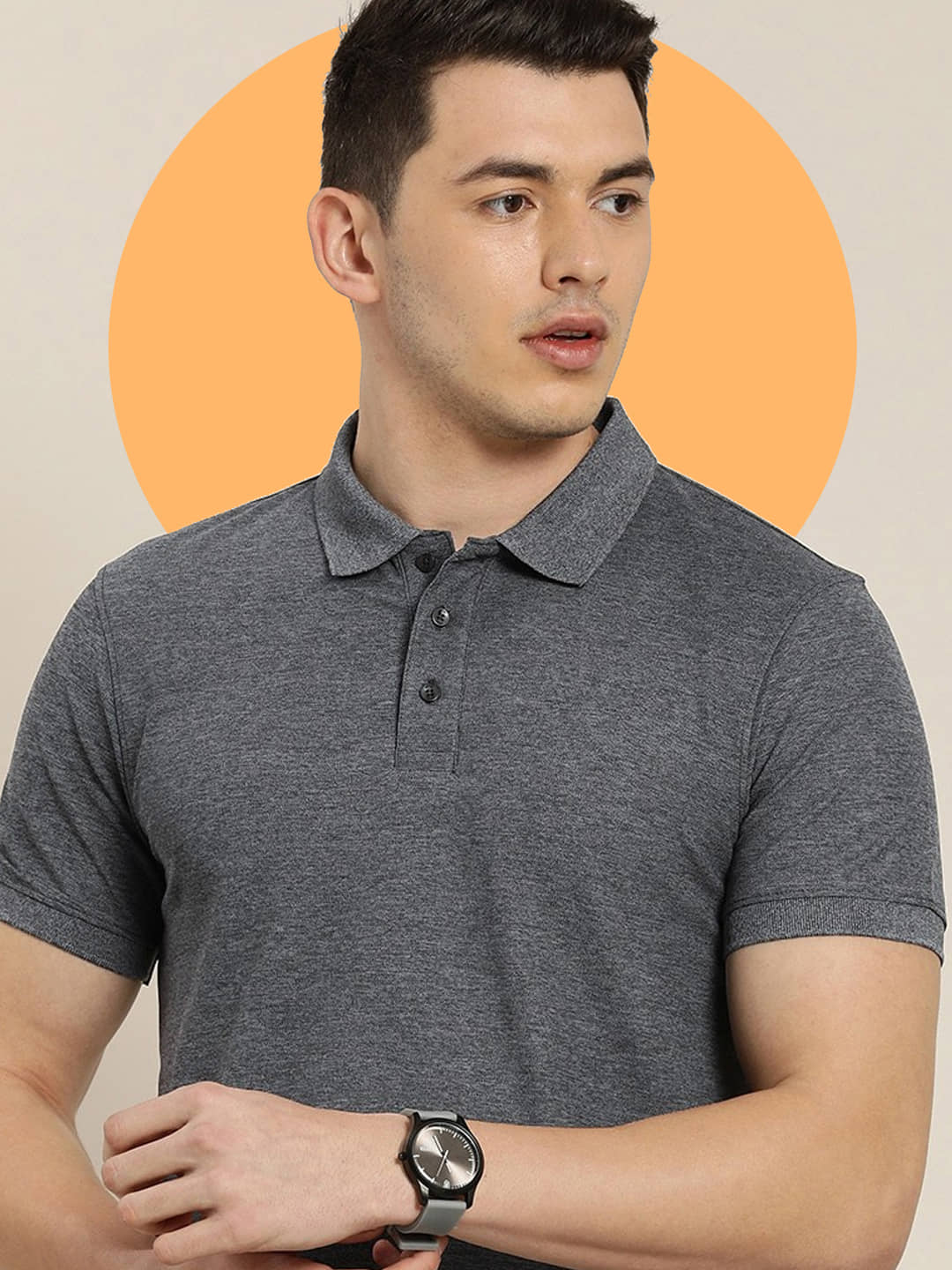 GET GOLF Pack of 1 Cotton Blend Regular Fit Solid Half Sleeves Men's Polo T Shirt ( Grey )