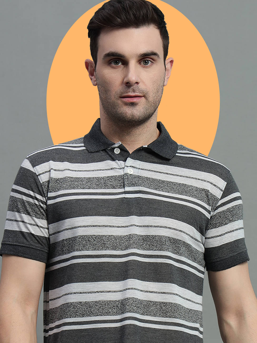 GET GOLF Pack of 1 Cotton Blend Regular Fit Striped Half Sleeves Men's Polo T Shirt ( Grey )     			GET GOLF Pack of 1 Cotton Blend Regular Fit Striped Half Sleeves Men's Polo T Shirt ( Grey )