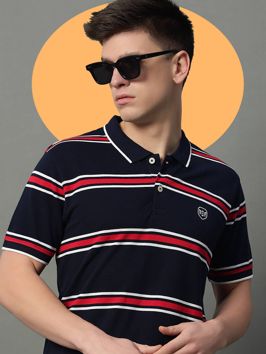     			GET GOLF Pack of 1 Cotton Blend Regular Fit Striped Half Sleeves Men's Polo T Shirt ( Navy )