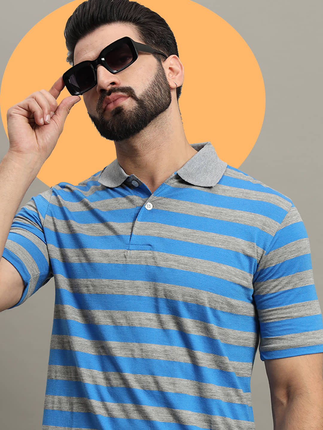 GET GOLF Pack of 1 Cotton Blend Regular Fit Striped Half Sleeves Men's Polo T Shirt ( Blue )