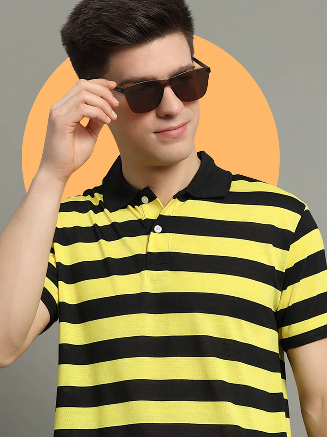 GET GOLF Pack of 1 Cotton Blend Regular Fit Striped Half Sleeves Men's Polo T Shirt ( Yellow )