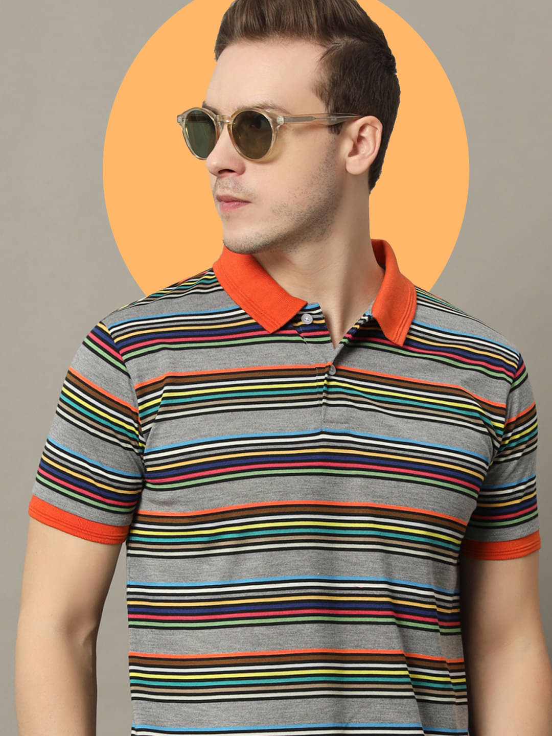     			GET GOLF Pack of 1 Cotton Blend Regular Fit Striped Half Sleeves Men's Polo T Shirt ( Orange )