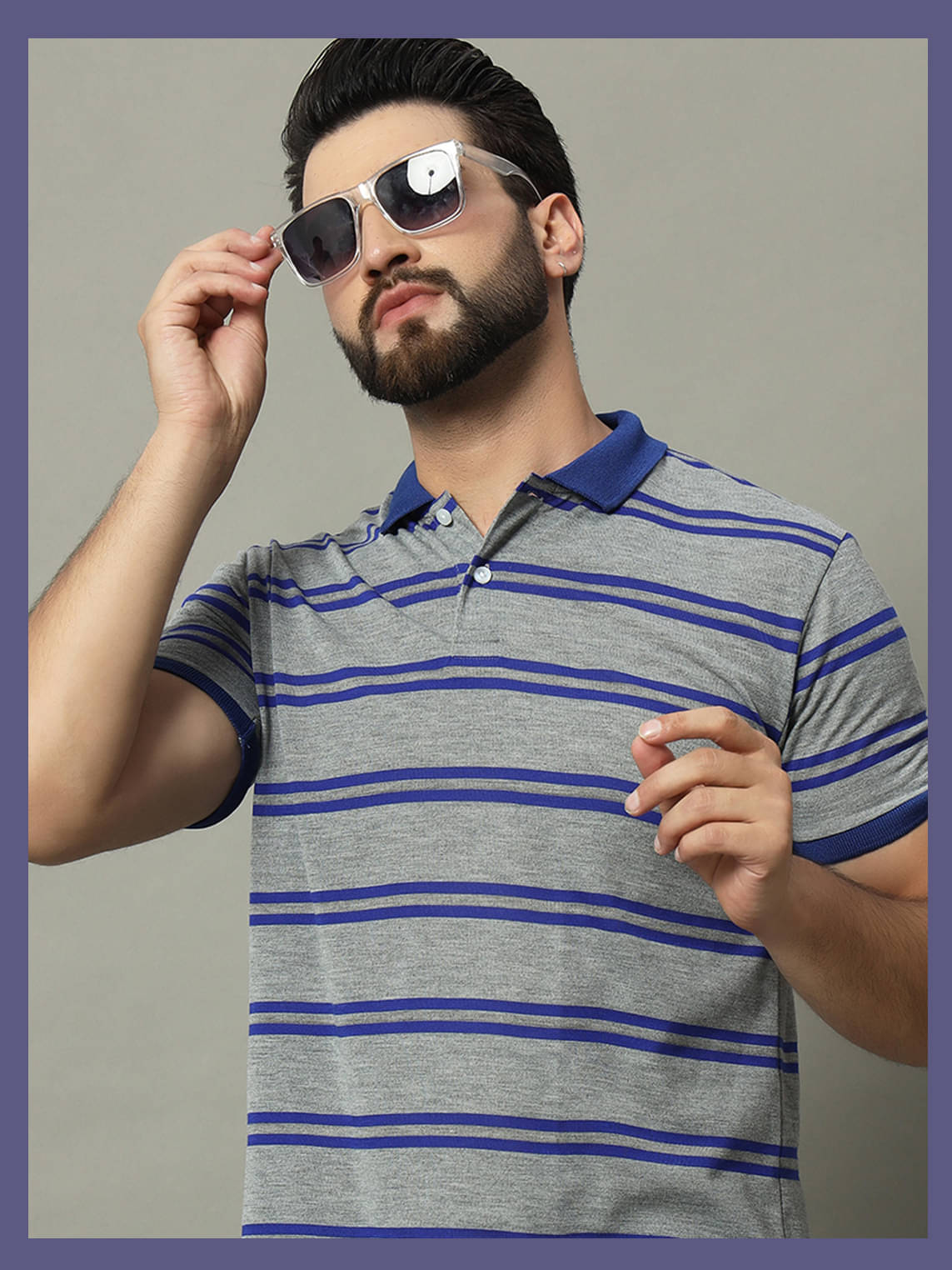     			GET GOLF Pack of 1 Cotton Blend Regular Fit Striped Half Sleeves Men's Polo T Shirt ( Grey )