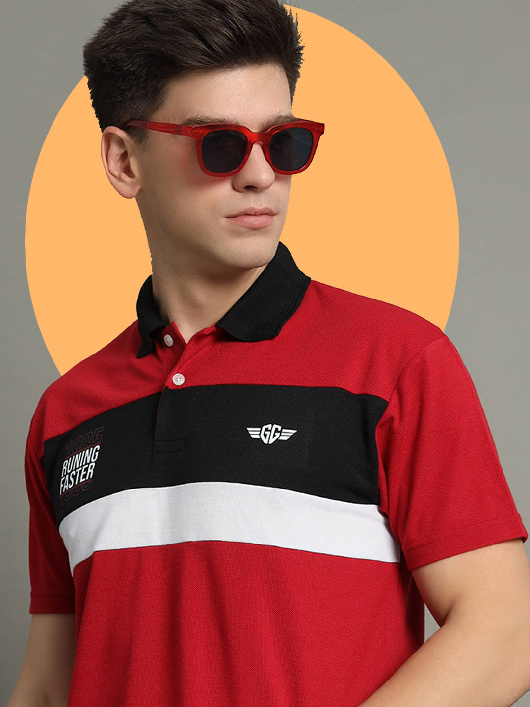    			GET GOLF Pack of 1 Cotton Blend Regular Fit Colorblock Half Sleeves Men's Polo T Shirt ( Red )