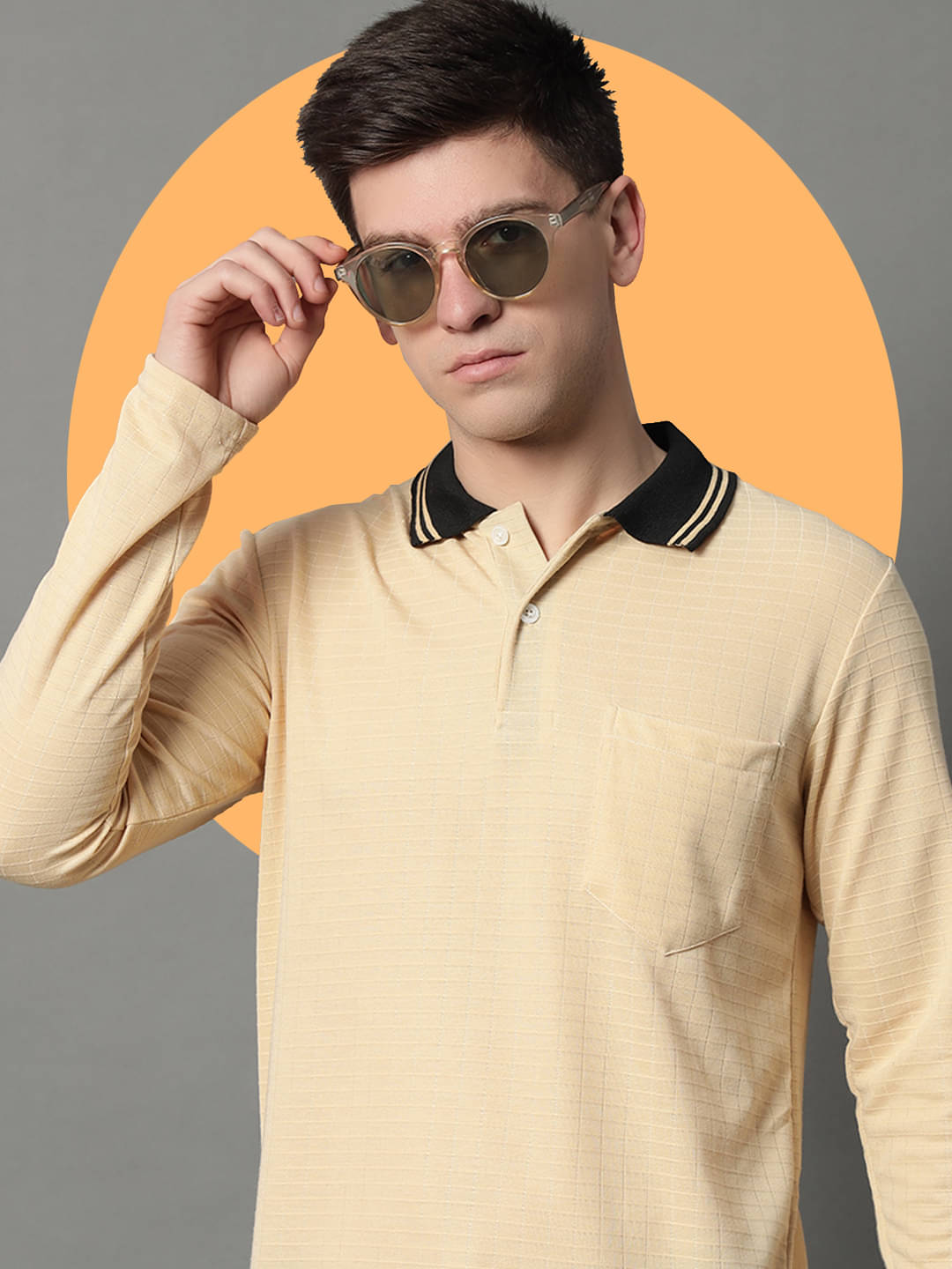     			GET GOLF Pack of 1 Cotton Blend Regular Fit Solid Full Sleeves Men's Polo T Shirt ( Beige )