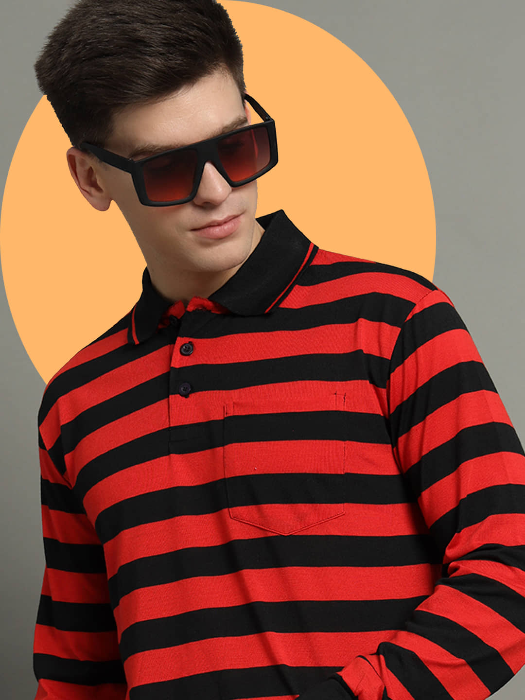GET GOLF Pack of 1 Cotton Blend Regular Fit Striped Full Sleeves Men's Polo T Shirt ( Red )