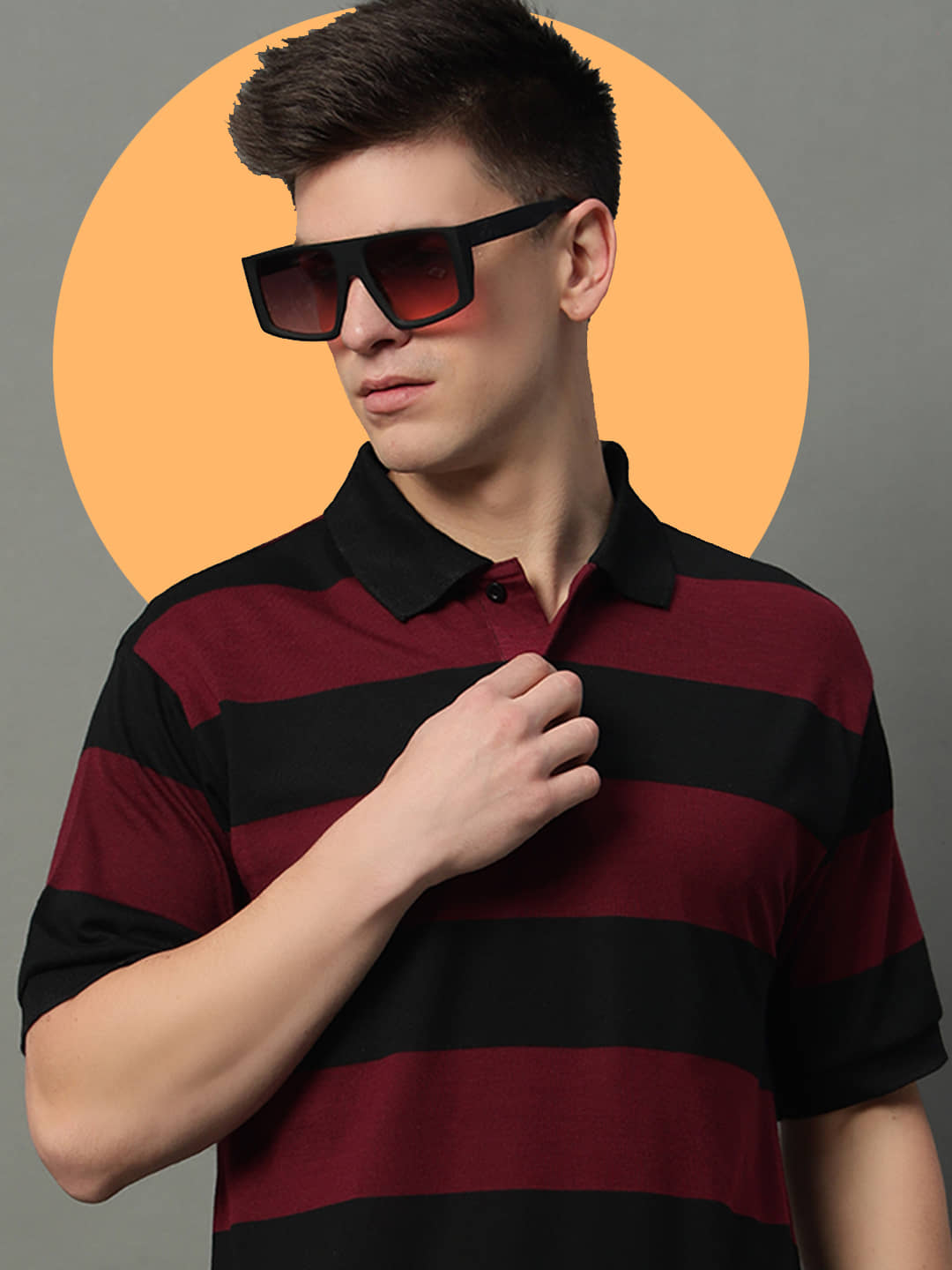 GET GOLF Pack of 1 Cotton Blend Regular Fit Striped Half Sleeves Men's Polo T Shirt ( Maroon )