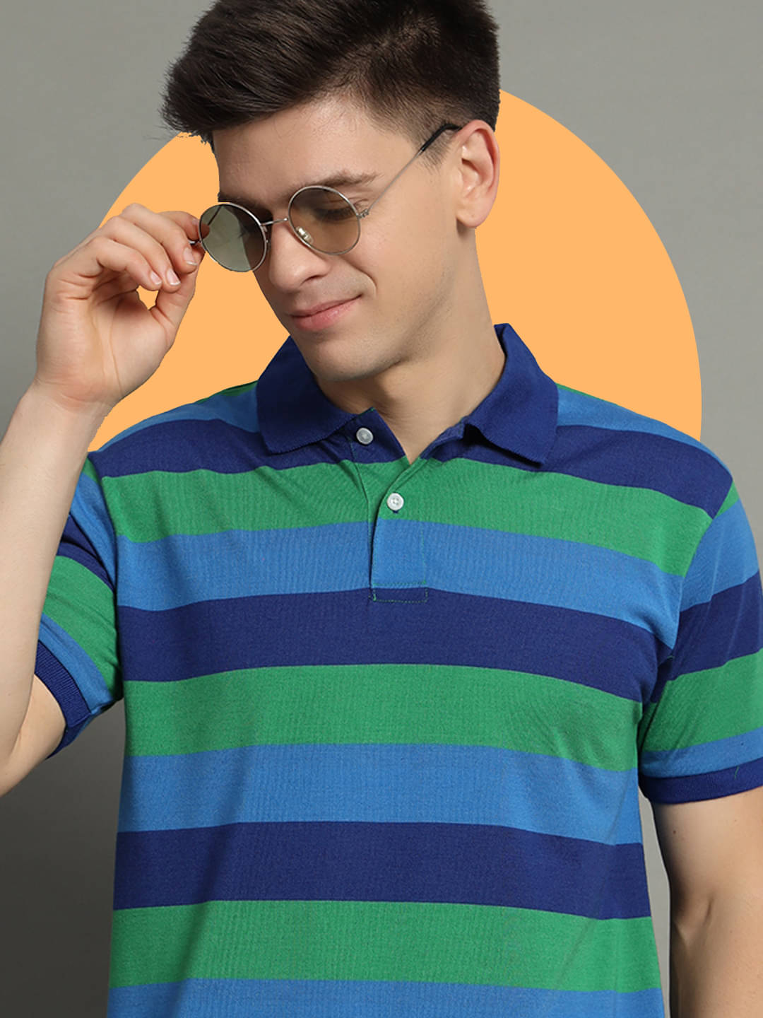     			GET GOLF Pack of 1 Cotton Blend Regular Fit Striped Half Sleeves Men's Polo T Shirt ( Blue )