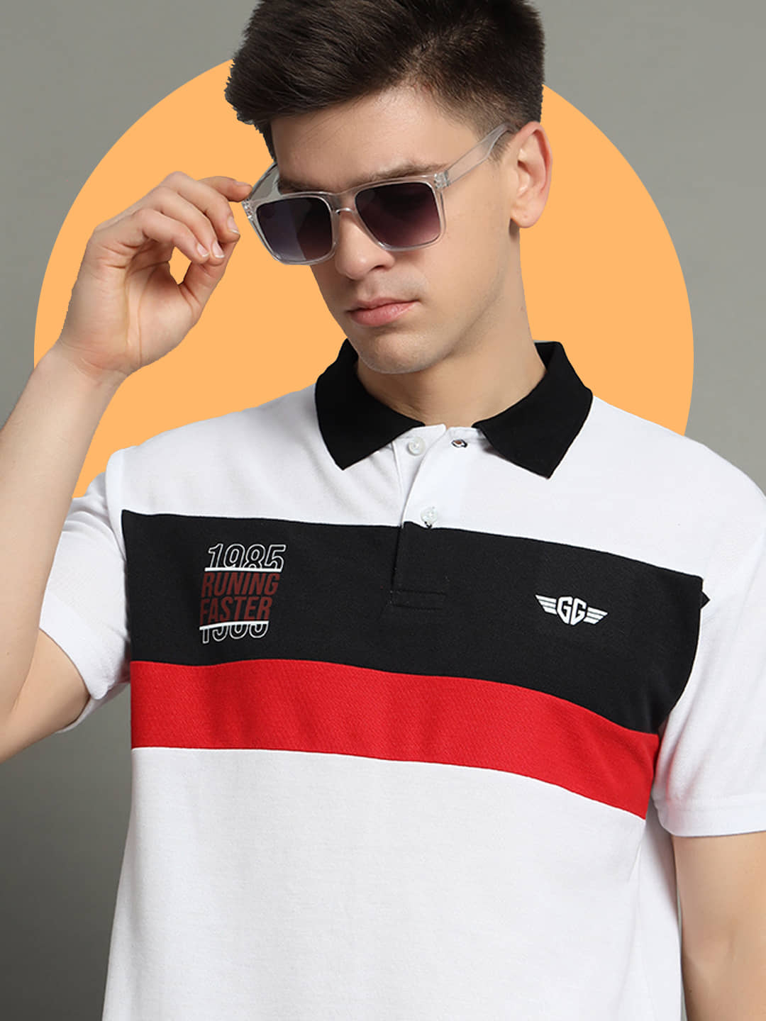 GET GOLF Pack of 1 Cotton Blend Regular Fit Colorblock Half Sleeves Men's Polo T Shirt ( White )