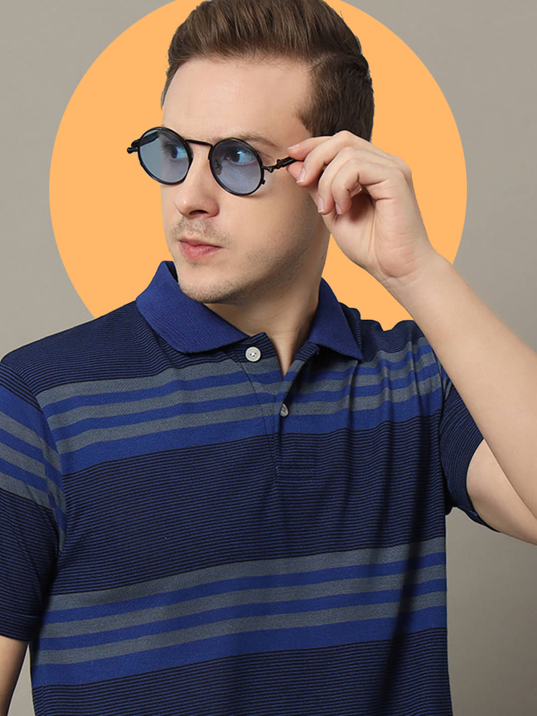 GET GOLF Pack of 1 Cotton Blend Regular Fit Striped Half Sleeves Men's Polo T Shirt ( Blue )
