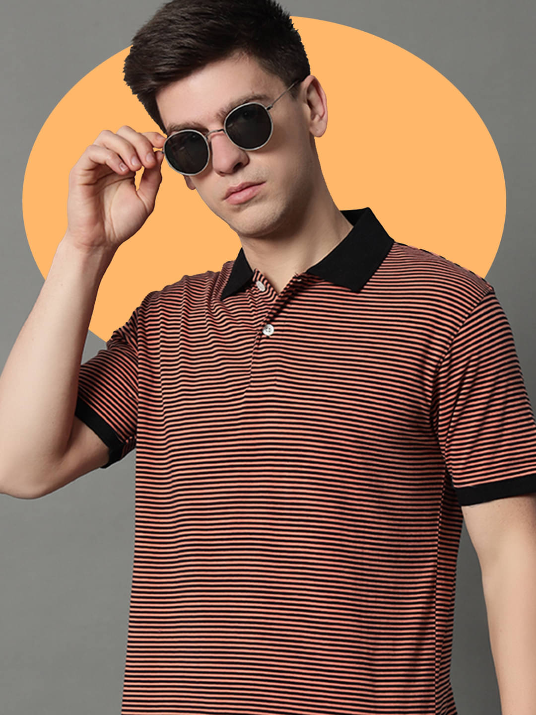     			GET GOLF Pack of 1 Cotton Blend Regular Fit Striped Half Sleeves Men's Polo T Shirt ( Brown )