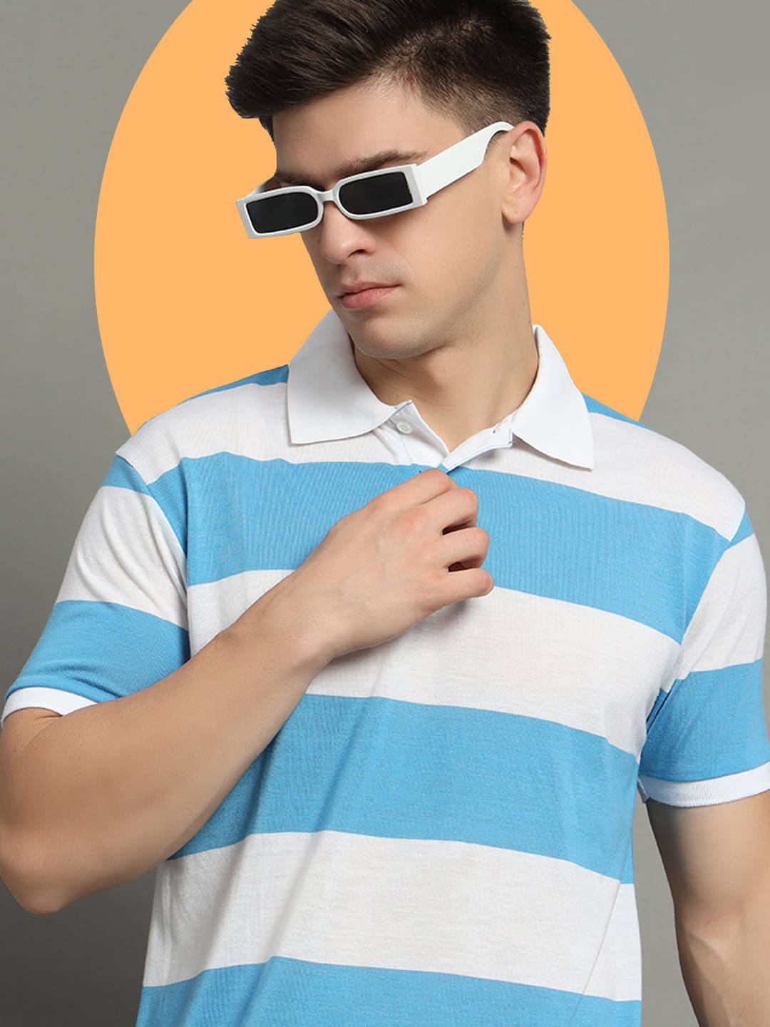 GET GOLF Pack of 1 Cotton Blend Regular Fit Striped Half Sleeves Men's Polo T Shirt ( Light Blue ) GET GOLF Pack of 1 Cotton Blend Regular Fit Striped Half Sleeves Men's Polo T Shirt ( Light Blue )