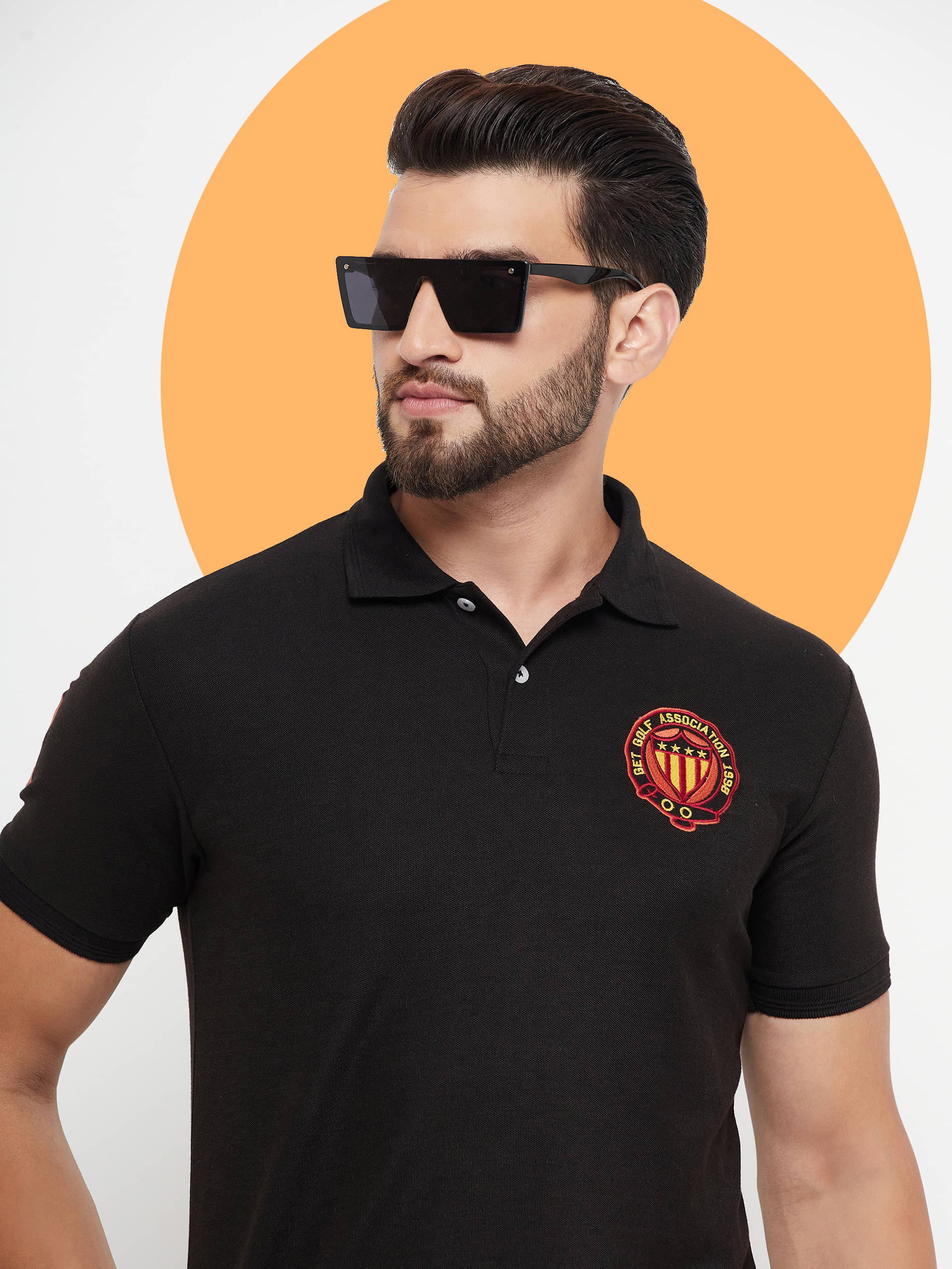     			GET GOLF Pack of 1 Cotton Blend Regular Fit Solid Half Sleeves Men's Polo T Shirt ( Black )