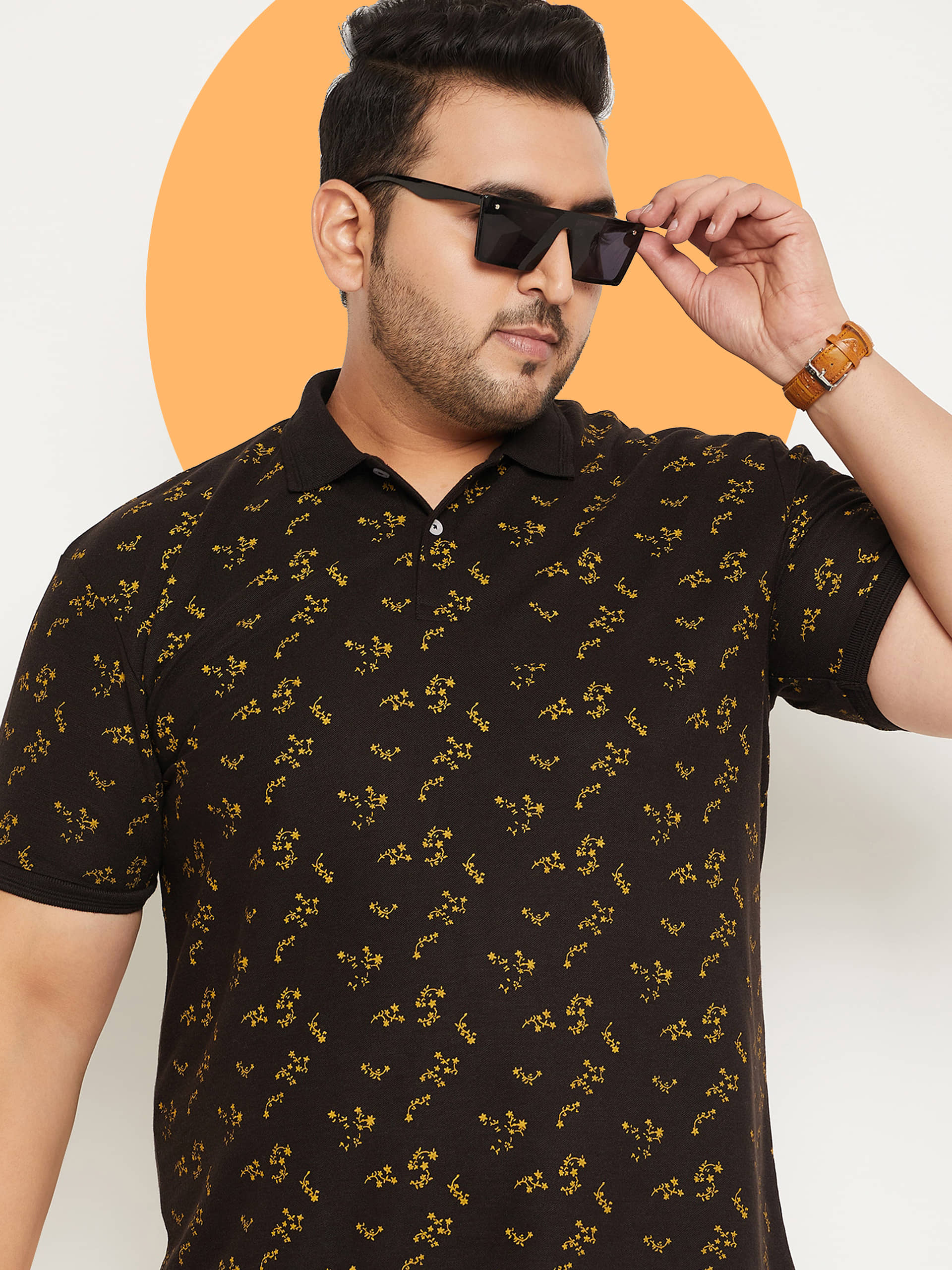 GET GOLF Pack of 1 Cotton Blend Regular Fit Printed Half Sleeves Men's Polo T Shirt ( Black )