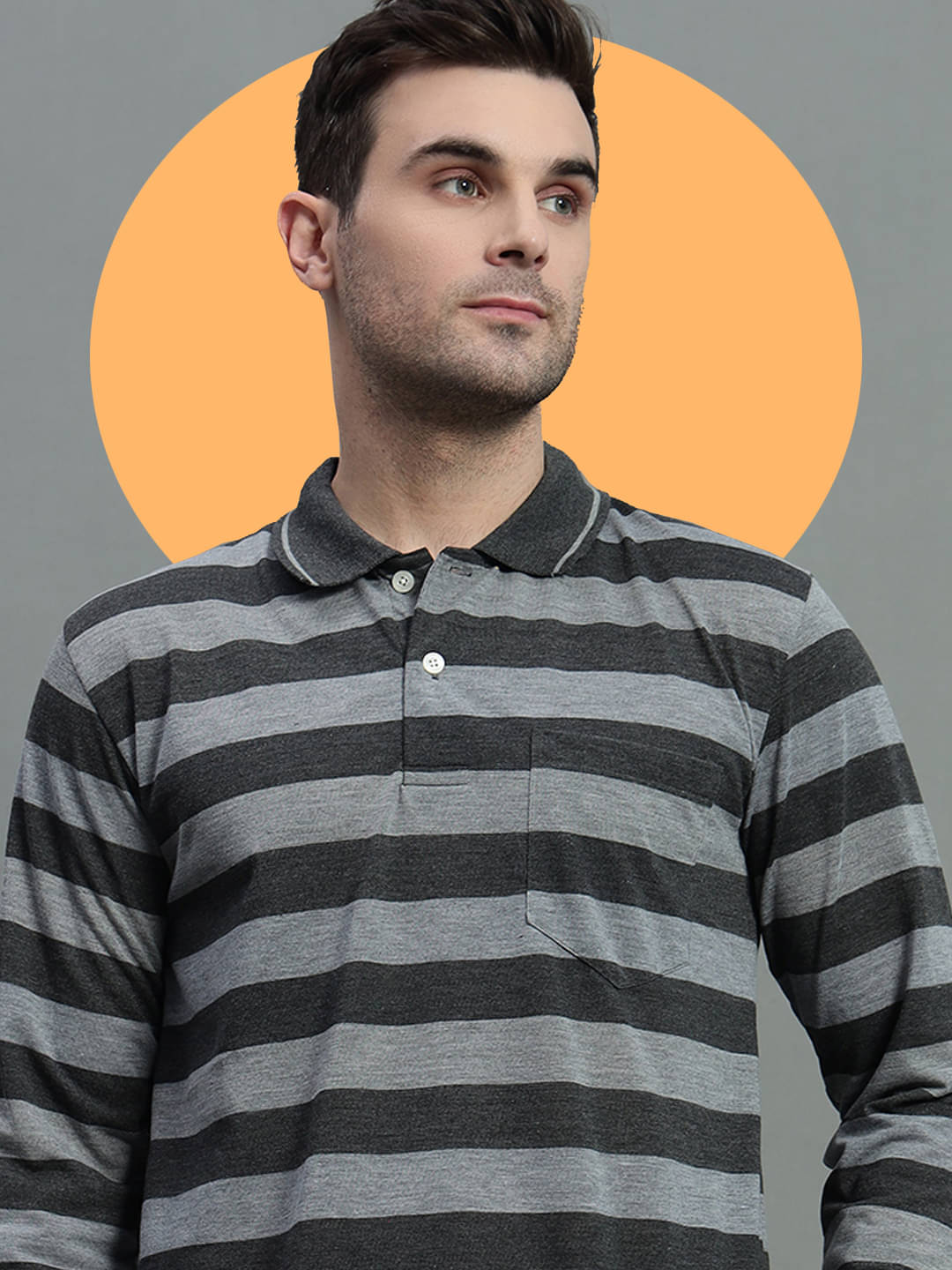     			GET GOLF Pack of 1 Cotton Blend Regular Fit Striped Full Sleeves Men's Polo T Shirt ( Grey )