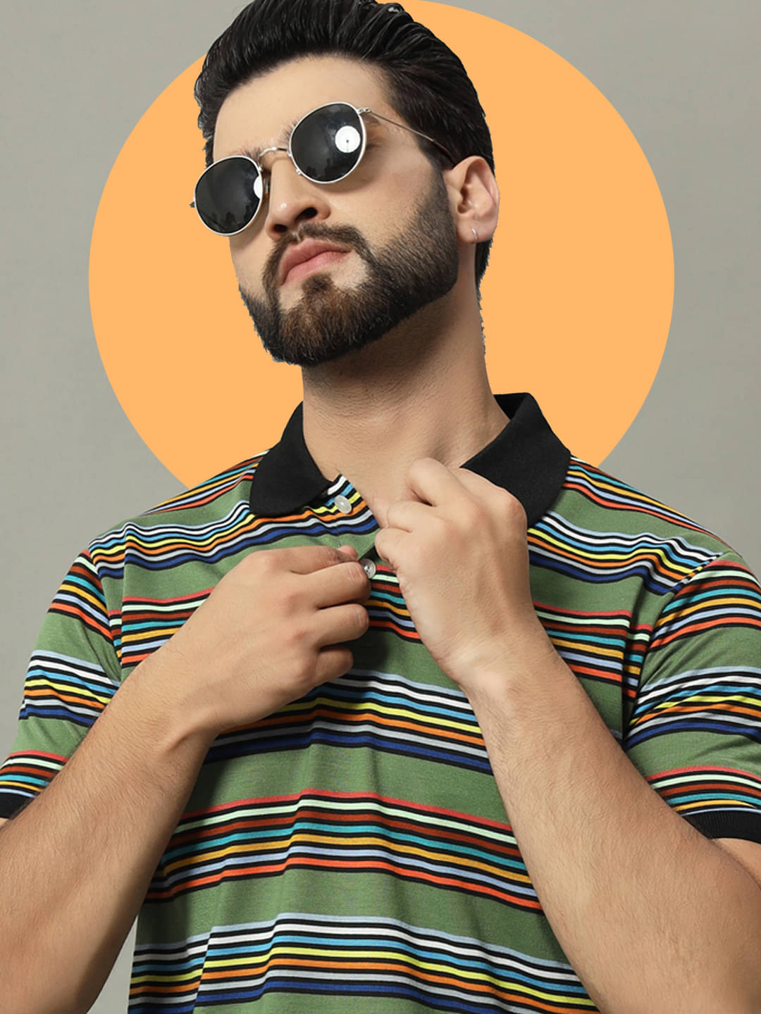 GET GOLF Pack of 1 Cotton Blend Regular Fit Striped Half Sleeves Men's Polo T Shirt ( Multicolor )     			GET GOLF Pack of 1 Cotton Blend Regular Fit Striped Half Sleeves Men's Polo T Shirt ( Multicolor )