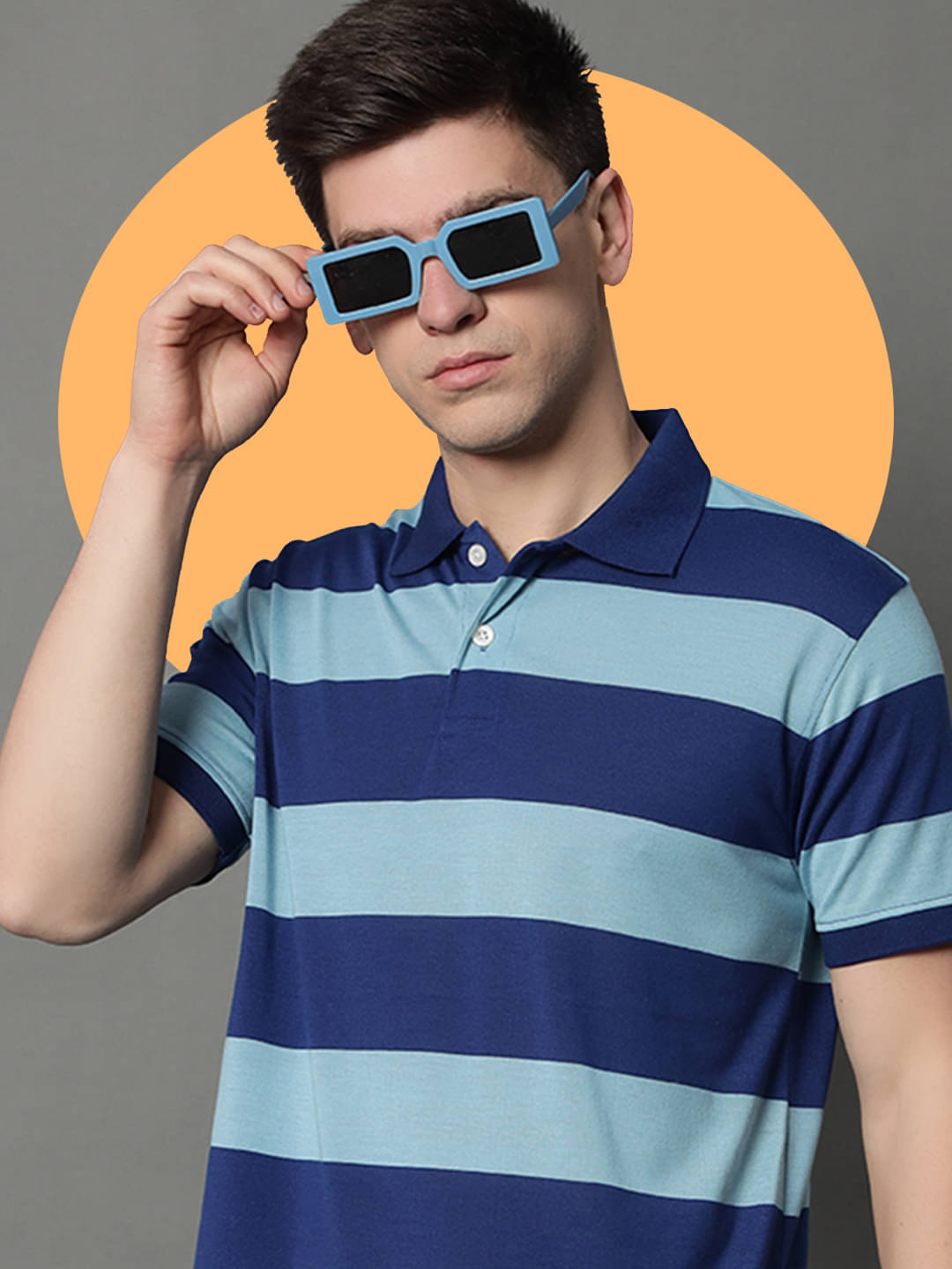     			GET GOLF Pack of 1 Cotton Blend Regular Fit Striped Half Sleeves Men's Polo T Shirt ( Blue )