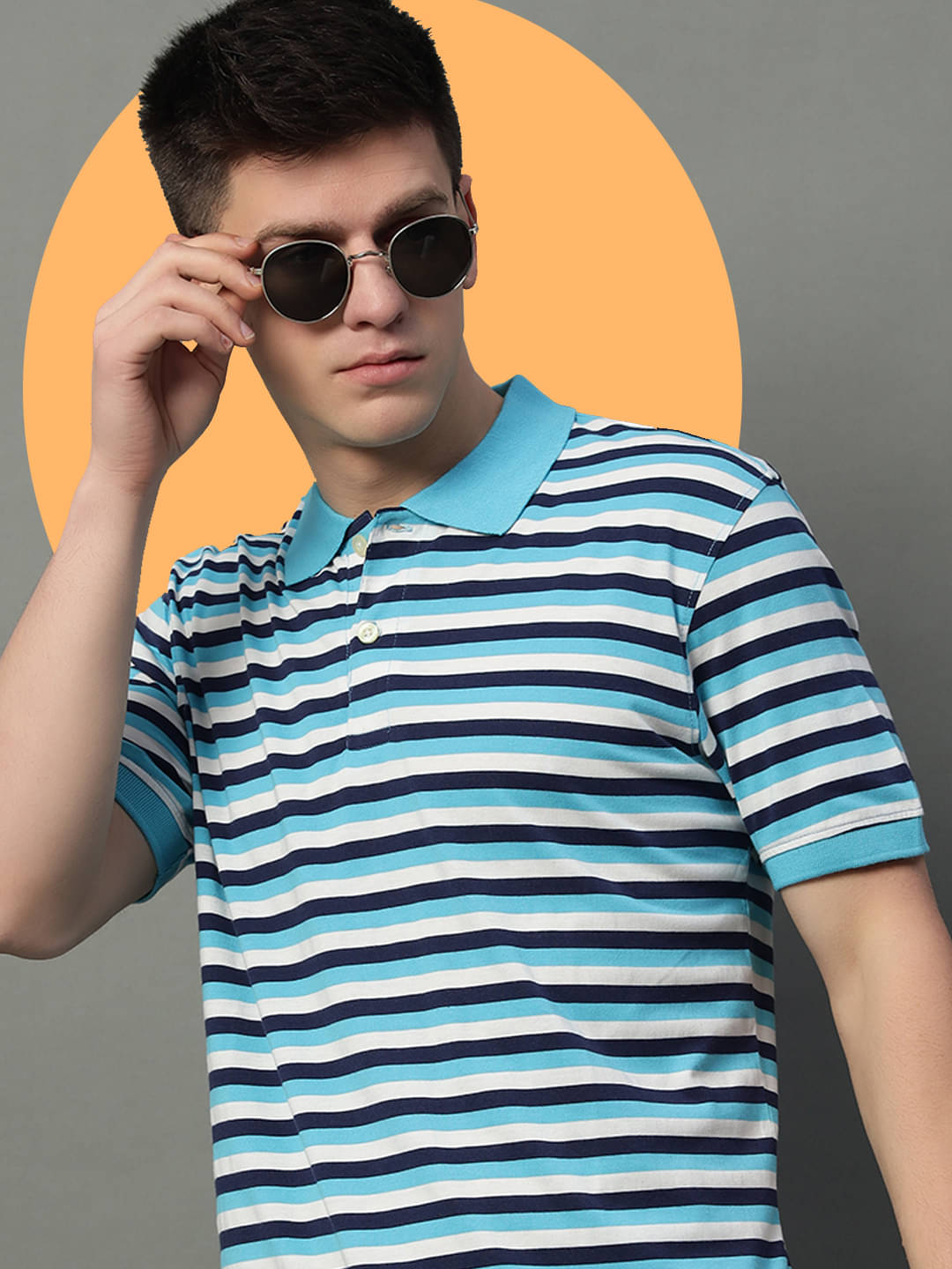     			GET GOLF Pack of 1 Cotton Blend Regular Fit Striped Half Sleeves Men's Polo T Shirt ( Light Blue )