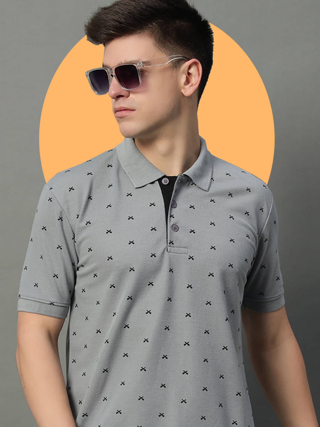     			GET GOLF Pack of 1 Cotton Blend Regular Fit Printed Half Sleeves Men's Polo T Shirt ( Grey )