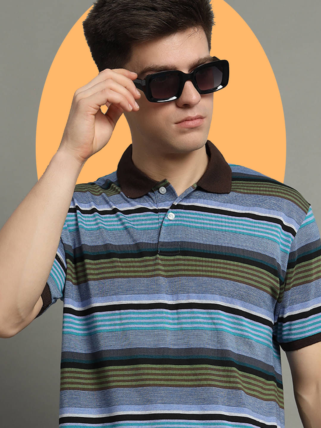 GET GOLF Pack of 1 Cotton Blend Regular Fit Striped Half Sleeves Men's Polo T Shirt ( Multicolor )     			GET GOLF Pack of 1 Cotton Blend Regular Fit Striped Half Sleeves Men's Polo T Shirt ( Multicolor )