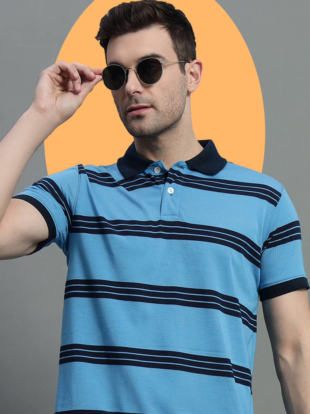 GET GOLF Pack of 1 Cotton Blend Regular Fit Striped Half Sleeves Men's Polo T Shirt ( Light Blue ) GET GOLF Pack of 1 Cotton Blend Regular Fit Striped Half Sleeves Men's Polo T Shirt ( Light Blue )
