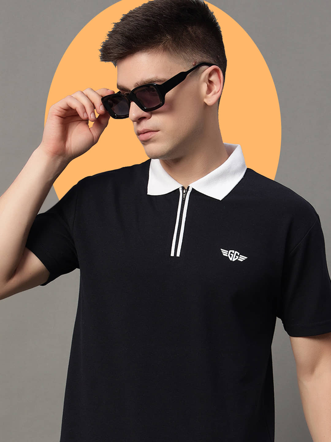 GET GOLF Pack of 1 Cotton Blend Regular Fit Solid Half Sleeves Men's Polo T Shirt ( Black )