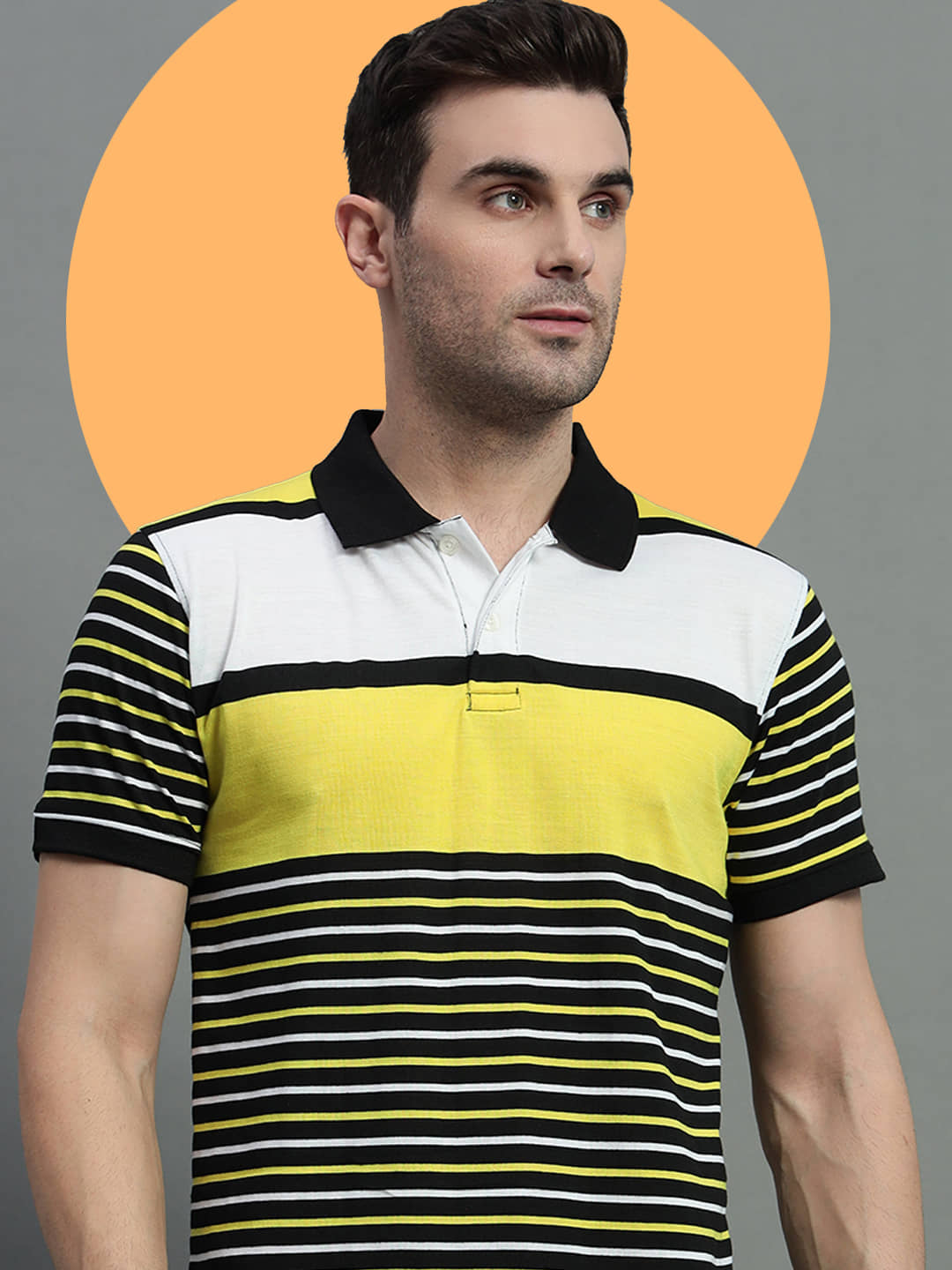GET GOLF Pack of 1 Cotton Blend Regular Fit Striped Half Sleeves Men's Polo T Shirt ( Multicolor )