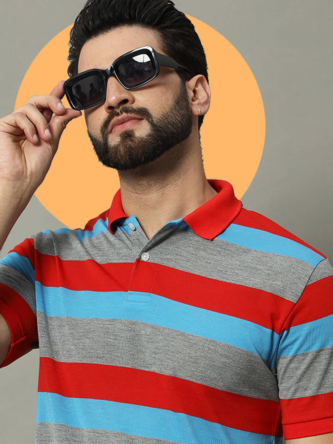 GET GOLF Pack of 1 Cotton Blend Regular Fit Striped Half Sleeves Men's Polo T Shirt ( Red )