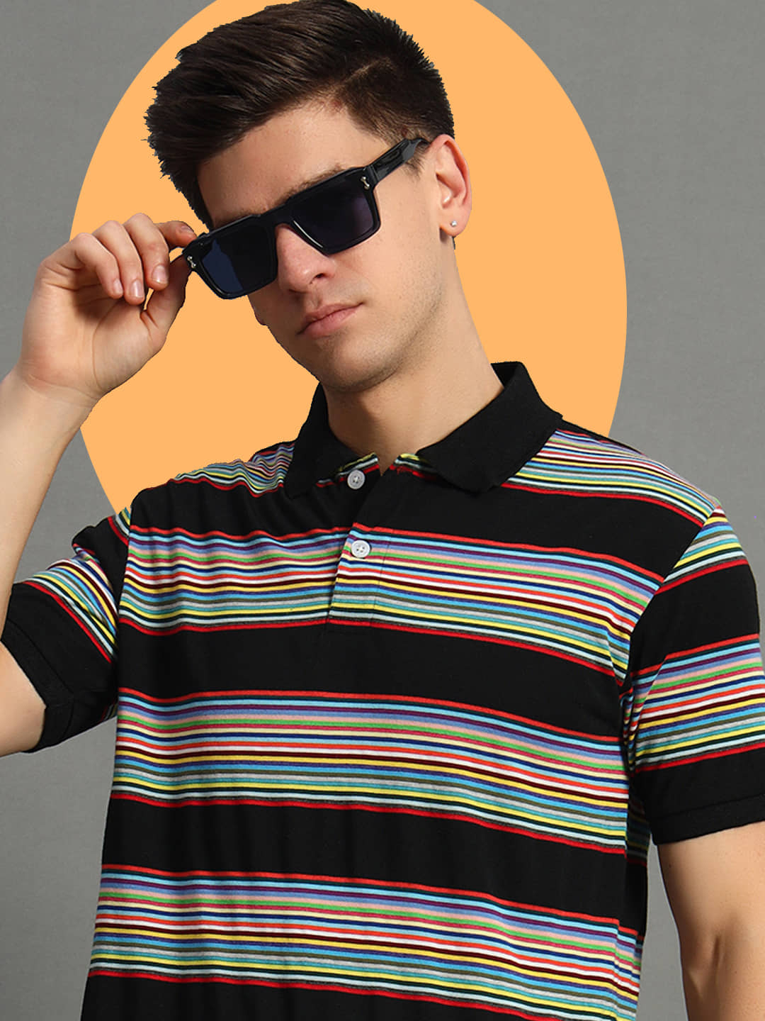GET GOLF Pack of 1 Cotton Blend Regular Fit Striped Half Sleeves Men's Polo T Shirt ( Multicolor )