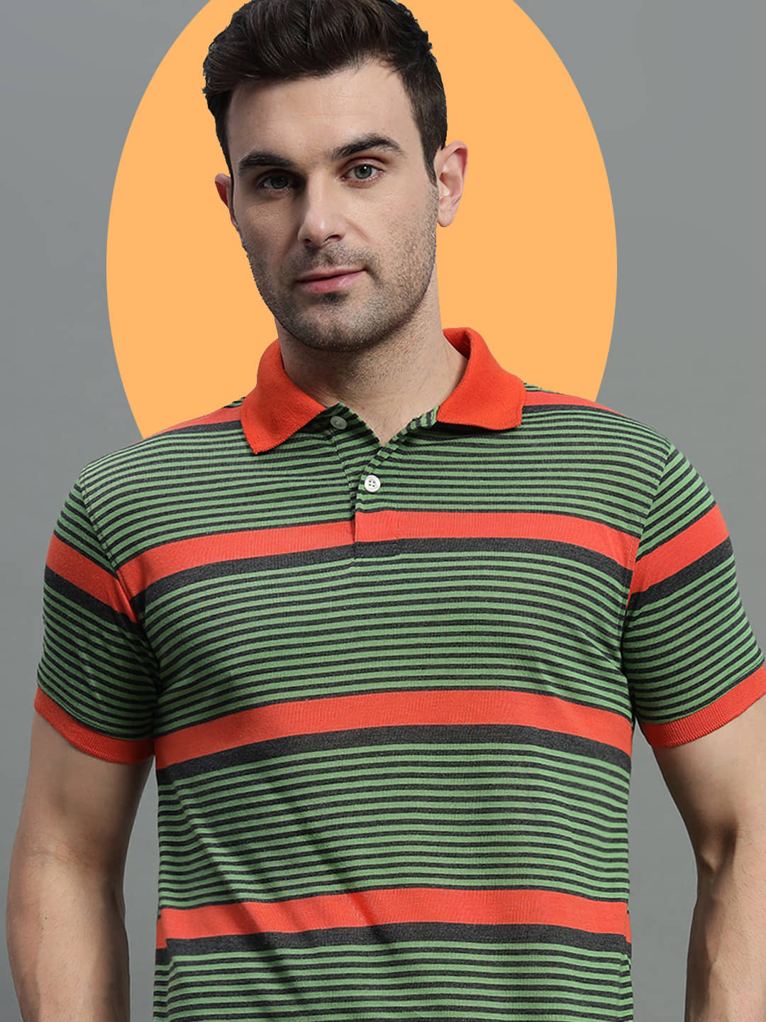 GET GOLF Pack of 1 Cotton Blend Regular Fit Striped Half Sleeves Men's Polo T Shirt ( Orange )