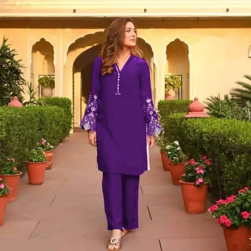 Gowtram Pack of 1 Rayon Embroidered A-line Women's Kurti - ( Purple ) - Kurtis, Tunics | Buy online on ZillyBuy