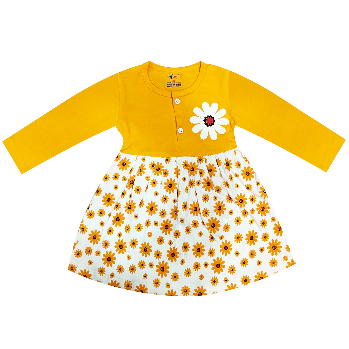 INFANT Pack of 1 Baby Girls Cotton Dress ( Yellow )