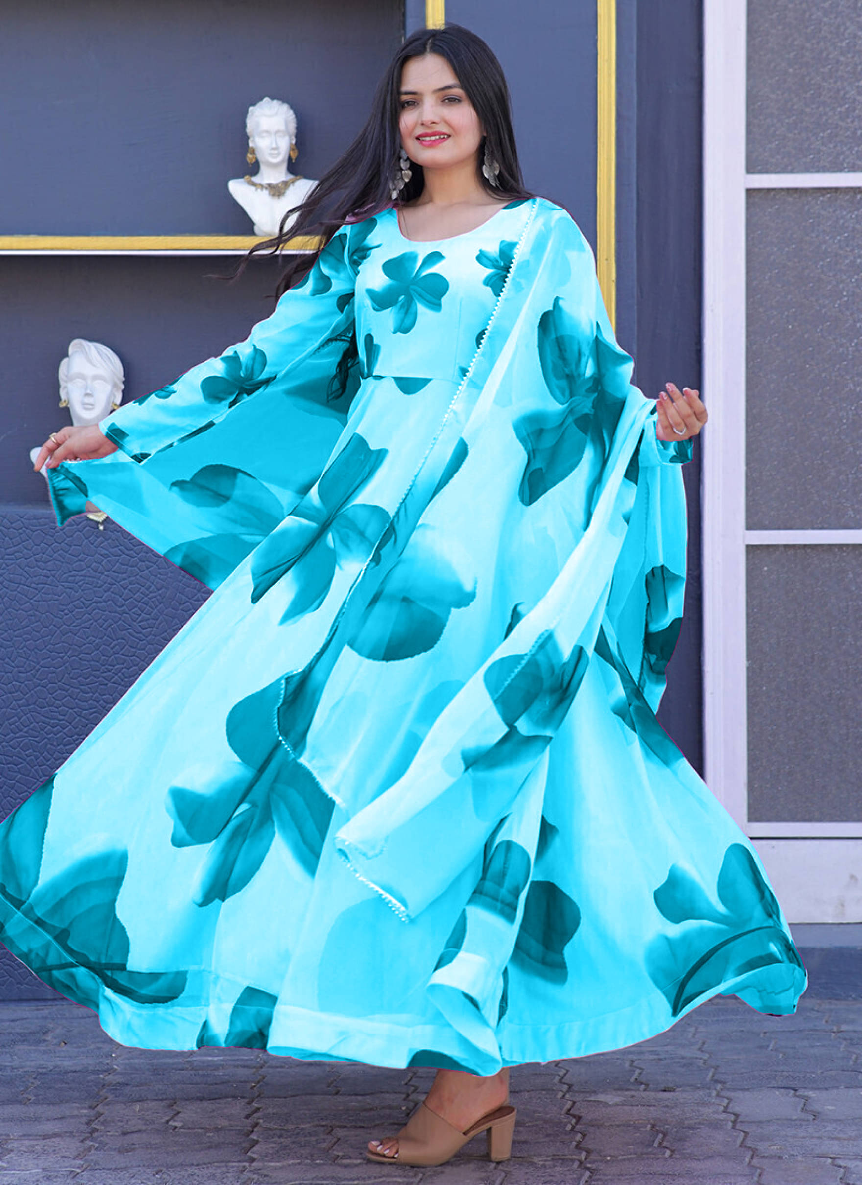     			JASH CREATION Women Cotton Blend Printed Fit & Flare Dress ( Blue )