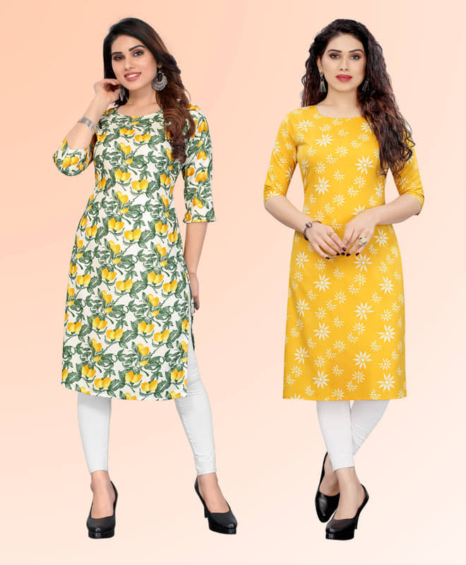 KETAKI FASHION Pack of 2 Crepe Printed Straight Women's Kurti - ( Multicoloured ) - Kurtis, Tunics | Buy online on ZillyBuy