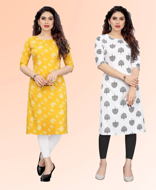 KETAKI FASHION Pack of 2 Crepe Printed Straight Women's Kurti - ( Multicoloured ) - Kurtis, Tunics | Buy online on ZillyBuy