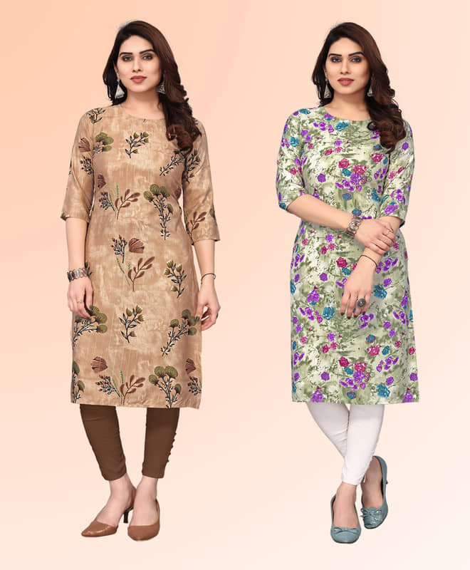 KETAKI FASHION Pack of 2 Crepe Printed Straight Women's Kurti - ( Multicoloured ) - Kurtis, Tunics | Buy online on ZillyBuy