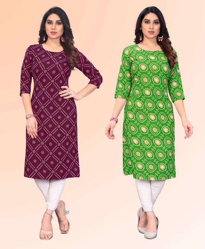 KETAKI FASHION Pack of 2 Crepe Printed Straight Women's Kurti - ( Multicoloured ) - Kurtis, Tunics | Buy online on ZillyBuy