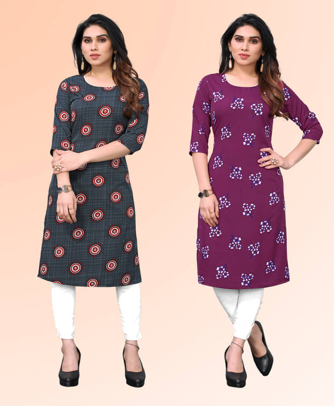 KETAKI FASHION Pack of 2 Crepe Printed Straight Women's Kurti - ( Multicoloured ) - Kurtis, Tunics | Buy online on ZillyBuy