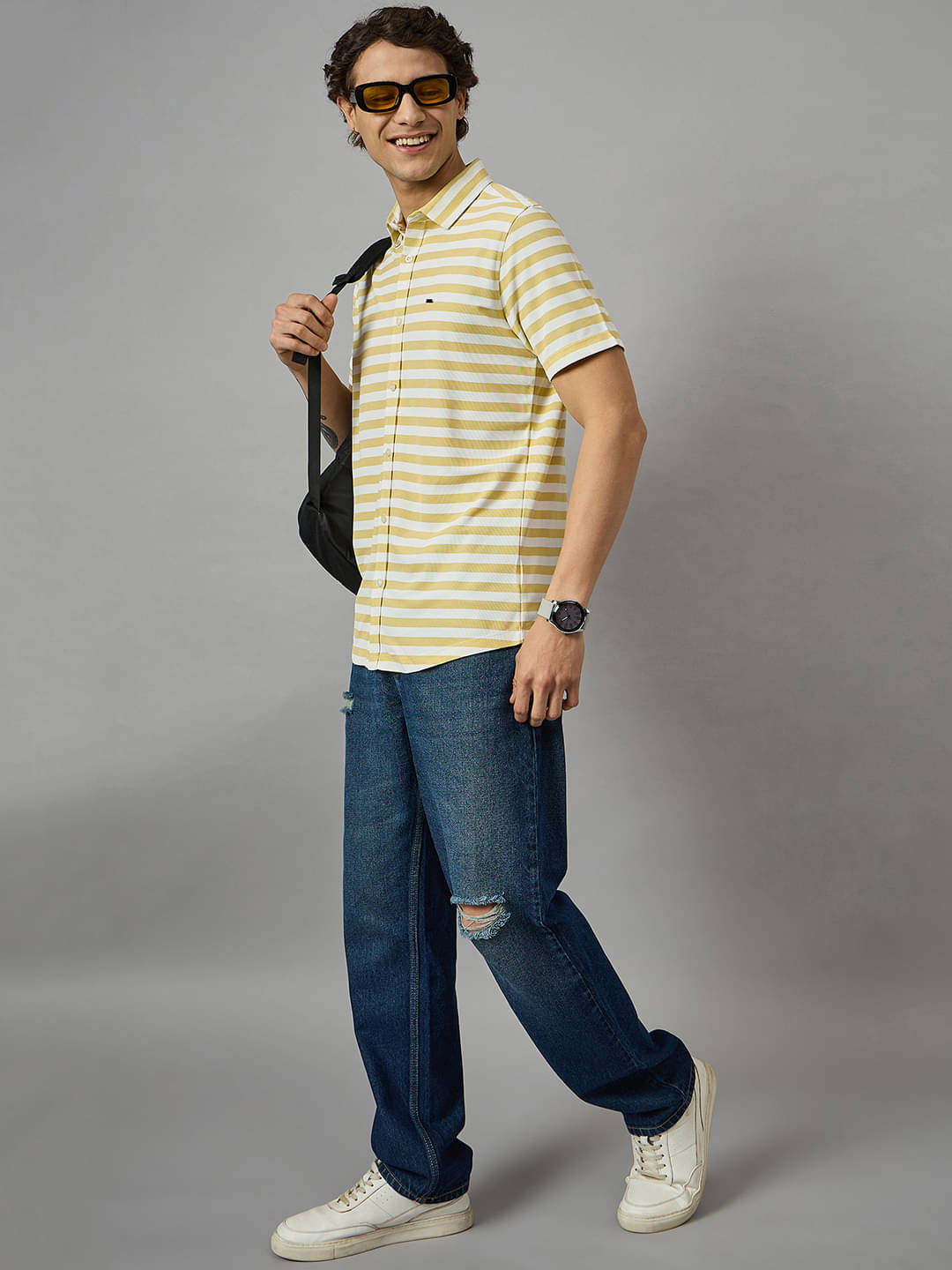     			BRONATION Cotton Blend Regular Fit Striped Half Sleeves Men's Casual Shirt - Yellow ( Pack of 1 )