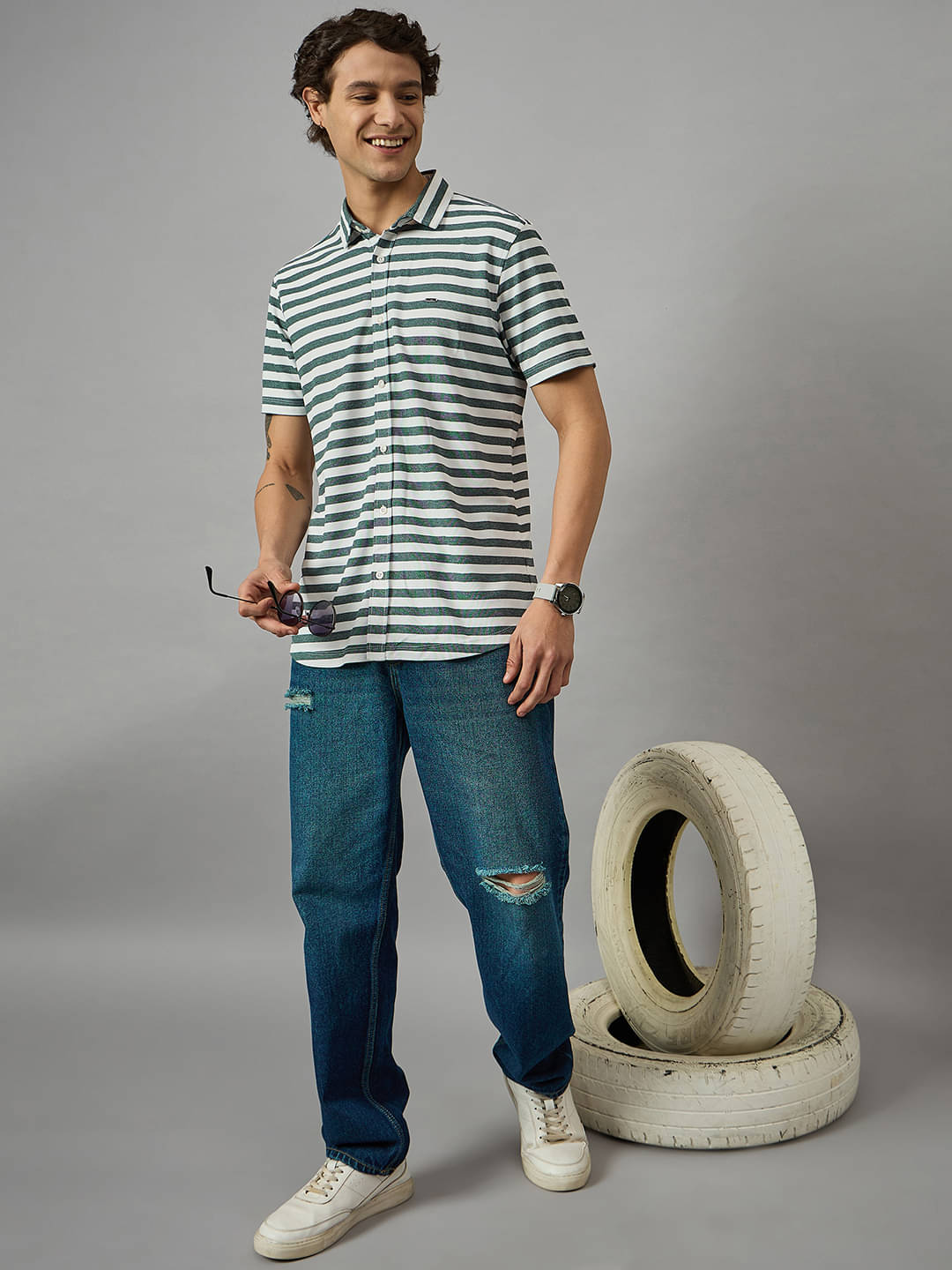 BRONATION Cotton Blend Regular Fit Striped Half Sleeves Men's Casual Shirt - Green ( Pack of 1 ) BRONATION Cotton Blend Regular Fit Striped Half Sleeves Men's Casual Shirt - Green ( Pack of 1 )