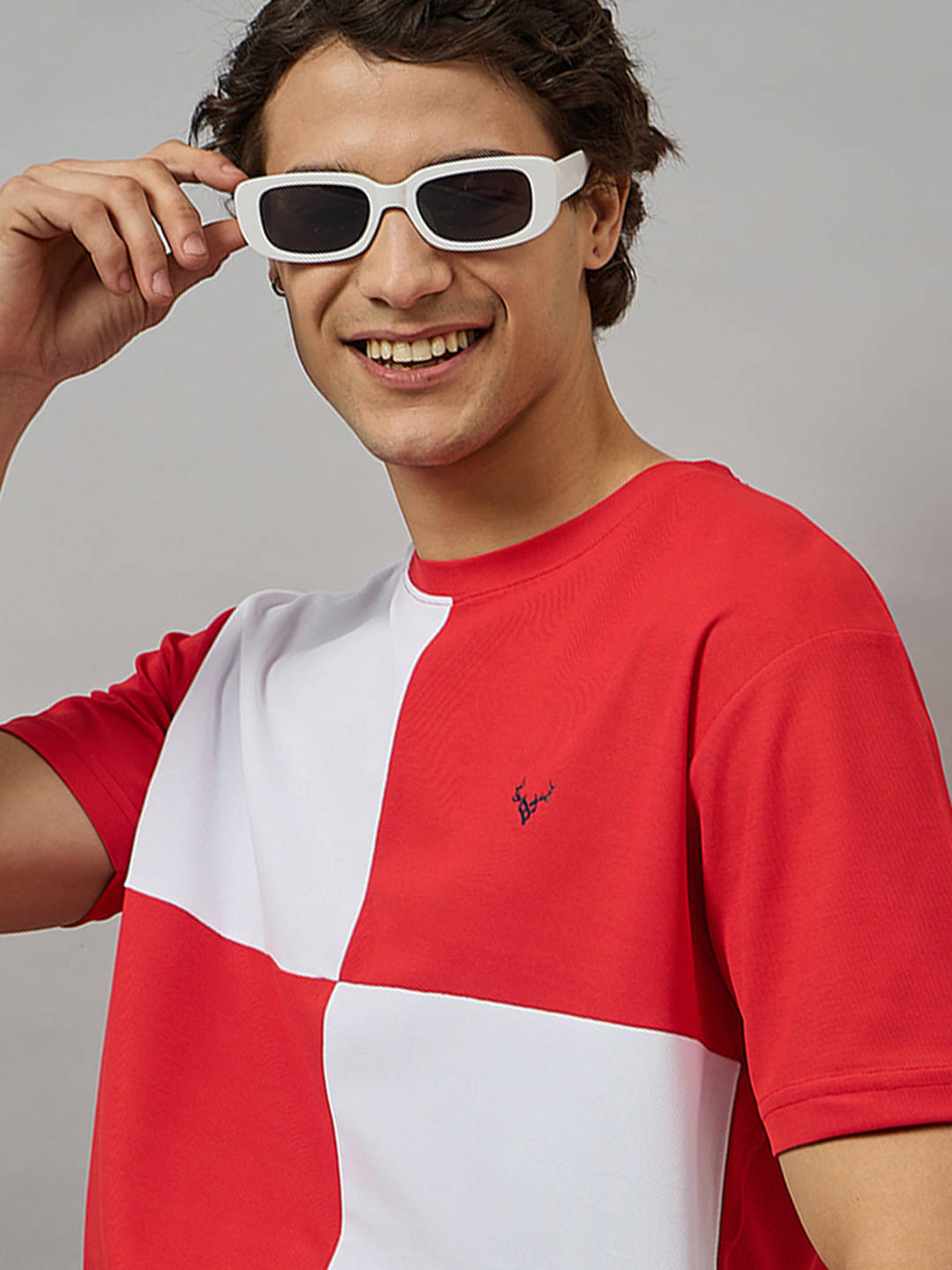     			BRONATION Cotton Blend Regular Fit Colorblock Half Sleeves Men's Round T-Shirt - Red ( Pack of 1 )